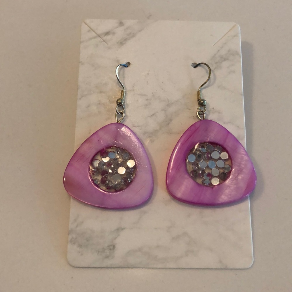 Handmade nwt  Barbie pink and silver earrings dyed shell and sea glass